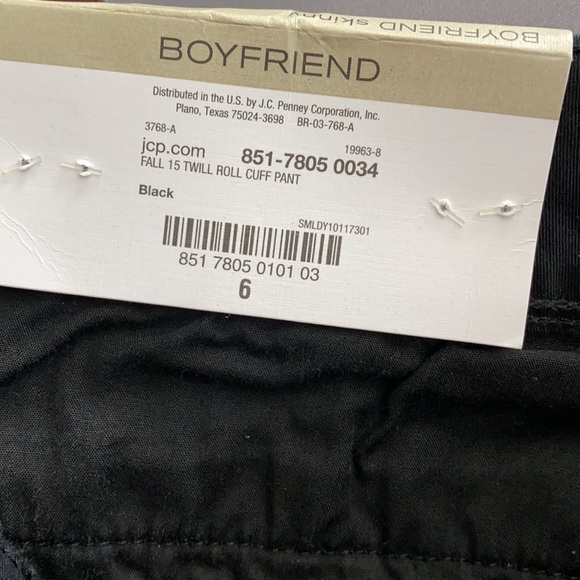 Liz Claiborne Boyfriend Skinny Leg Pant Black New - Picture 3 of 5
